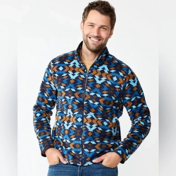Sonoma Other - Sonoma Jacket Mens Size Medium Supersoft Arctic Fleece Blue Aztec Full Zipper